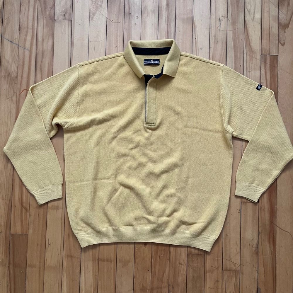 Green Coast Mens Yellow Merino Wool Acrylic Blend Polo Sweater Size 58